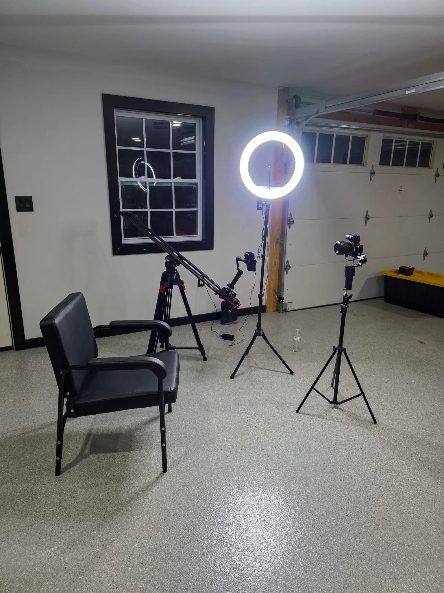 CS Media video production studio with ring light, gimbal slider, and cinema cameras