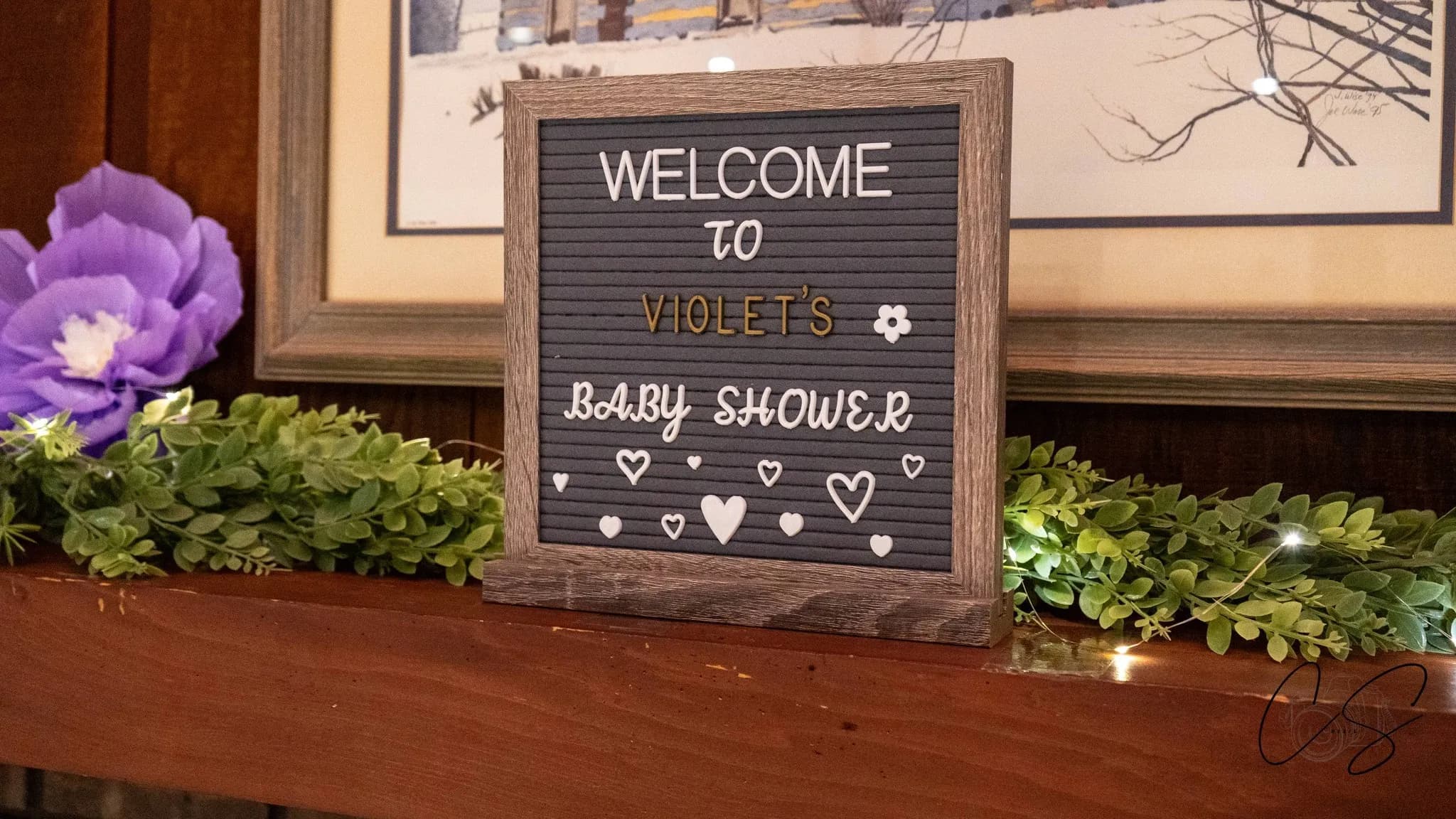Welcome sign at a Kentucky baby shower photographed by CS Media