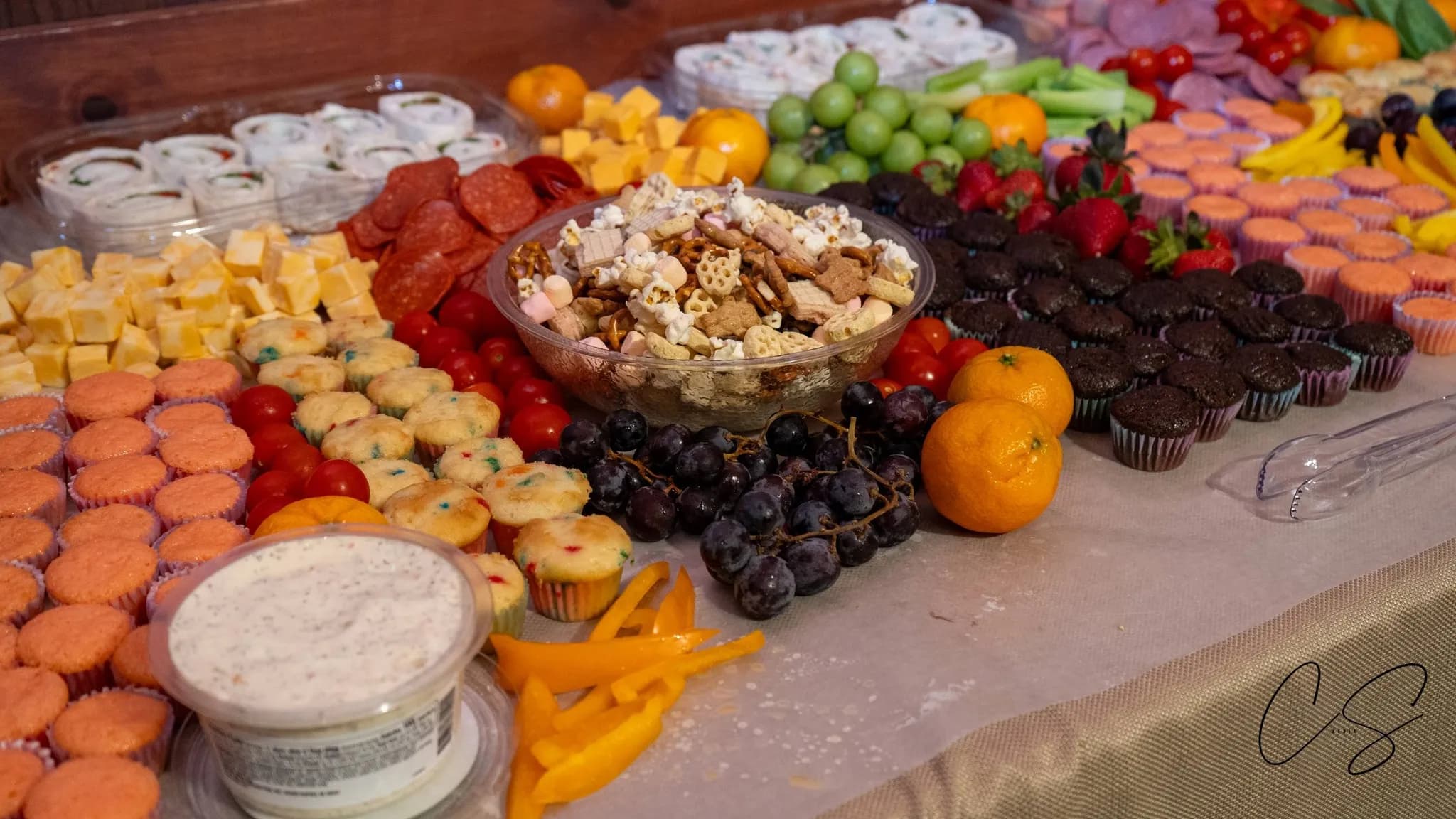 Catered event spread photographed by CS Media